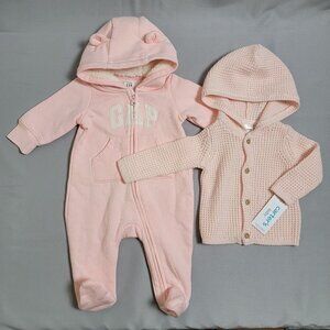 Lot of GAP Sherpa Hooded Fleece Bodysuit Carters Hooded Knit Sweater 0-3 Months